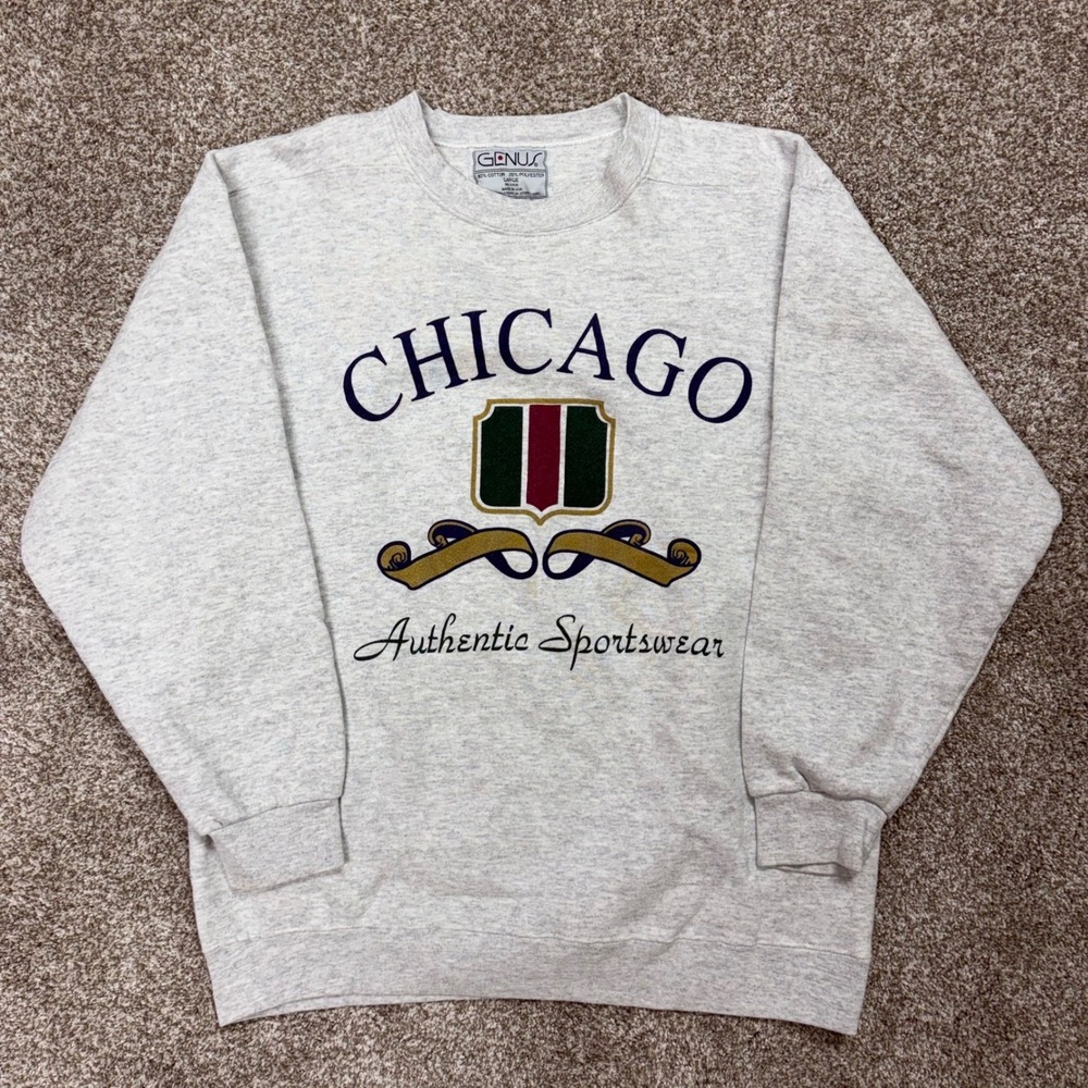VTG 90s Chicago Authentic Sportswear Crest Sweatshirt Mens L Gray Genuln Crew